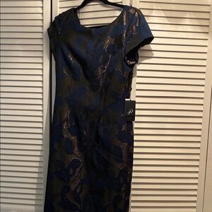 Adrianna Papell Navy and Gold Midi Dress